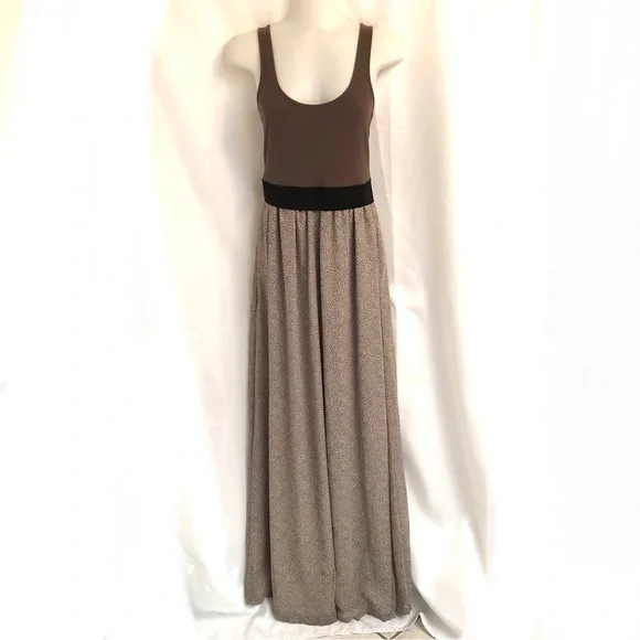 brown tank maxi dress Paisley Brown Mixed Media Tank Midi Dress – Momni Boutique main image 0